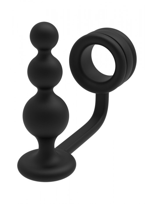 Черное эрекционное кольцо с анальной елочкой Cockring With Beaded Anal Plug - Dream Toys - во Владикавказе купить с доставкой