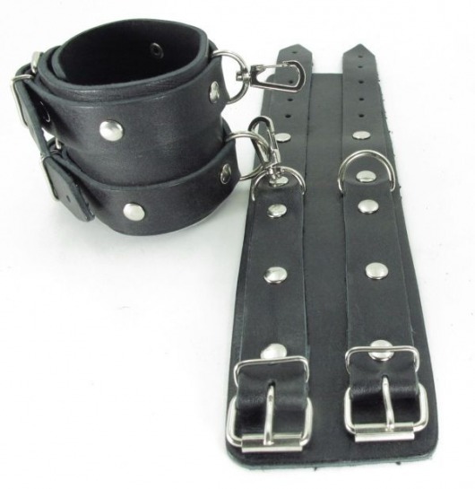 Черные кожаные оковы с двумя пряжками - БДСМ Арсенал - купить с доставкой во Владикавказе