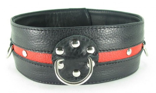 Черно-красный кожаный ошейник увеличенного размера с кольцом - БДСМ Арсенал - купить с доставкой во Владикавказе