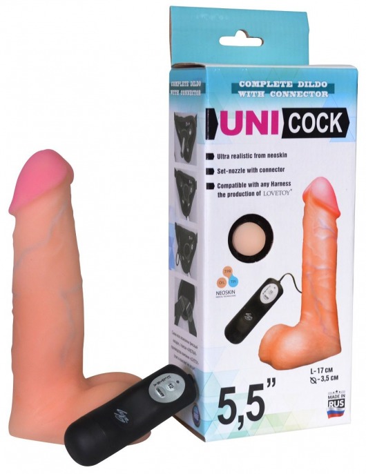 Фаллическая насадка Харнесс UNICOCK 5,5  с вибрацией - 17 см. - LOVETOY (А-Полимер) - купить с доставкой во Владикавказе