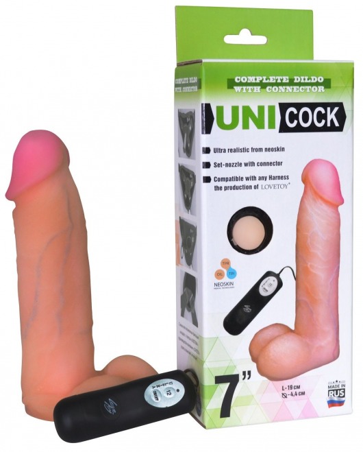 Фаллическая насадка Харнесс UNICOCK 7  с вибрацией - 19 см. - LOVETOY (А-Полимер) - купить с доставкой во Владикавказе