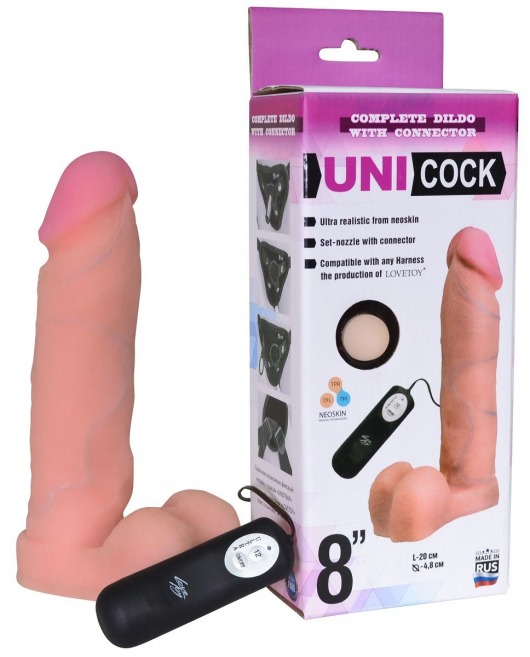 Фаллическая насадка Харнесс UNICOCK 8  с вибрацией - 20 см. - LOVETOY (А-Полимер) - купить с доставкой во Владикавказе