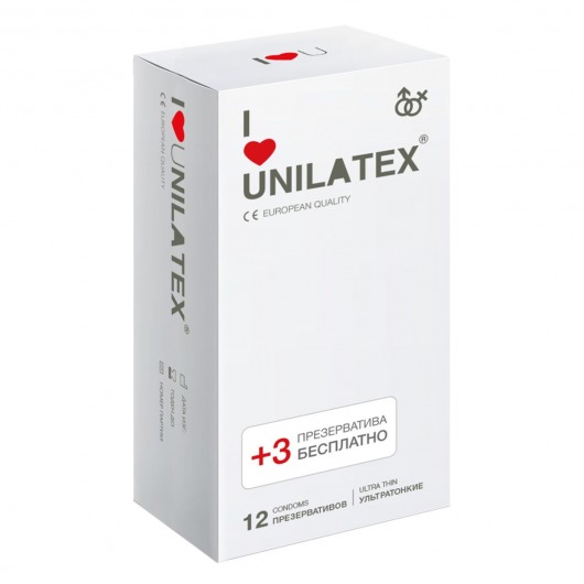 Ультратонкие презервативы Unilatex Ultra Thin - 12 шт. + 3 шт. в подарок - Unilatex - купить с доставкой во Владикавказе