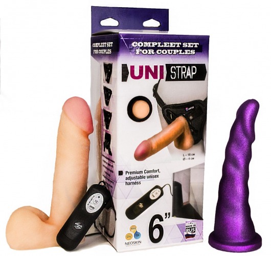 Вибрострапон с двумя насадками UniStrap - 18 и 18 см. - LOVETOY (А-Полимер) - купить с доставкой во Владикавказе