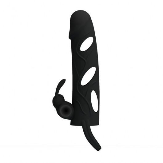 Чёрная насадка с клиторальным вибростимулятором и закрытой головкой - 14 см. - Baile - во Владикавказе купить с доставкой