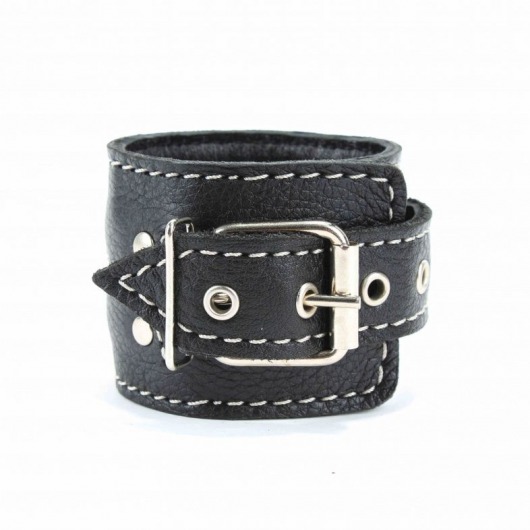 Чёрные кожаные наручники с крупной строчкой - БДСМ Арсенал - купить с доставкой во Владикавказе