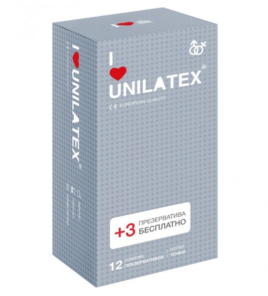 Презервативы с точками Unilatex Dotted - 12 шт. + 3 шт. в подарок - Unilatex - купить с доставкой во Владикавказе