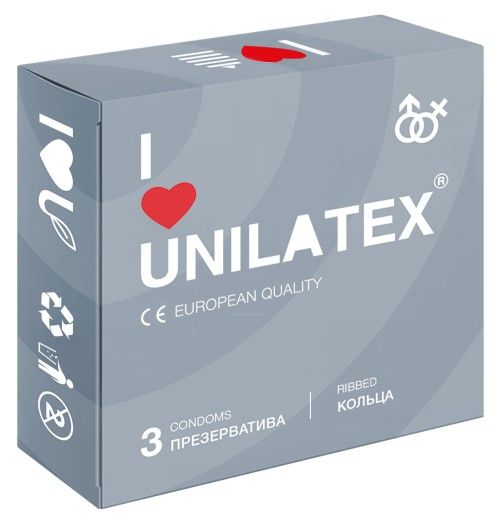 Презервативы с рёбрами Unilatex Ribbed - 3 шт. - Unilatex - купить с доставкой во Владикавказе