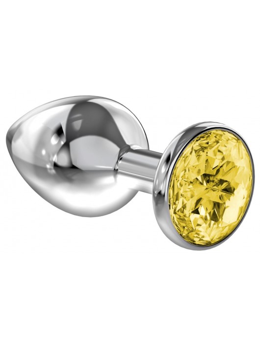 Малая серебристая анальная пробка Diamond Yellow Sparkle Small с жёлтым кристаллом - 7 см. - Lola Games - купить с доставкой во Владикавказе