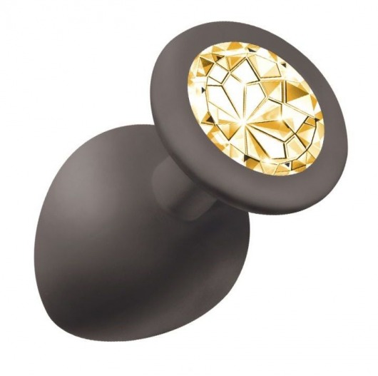 Чёрная анальная пробка Emotions Cutie Large с желтым кристаллом - 10 см. - Lola Games - купить с доставкой во Владикавказе