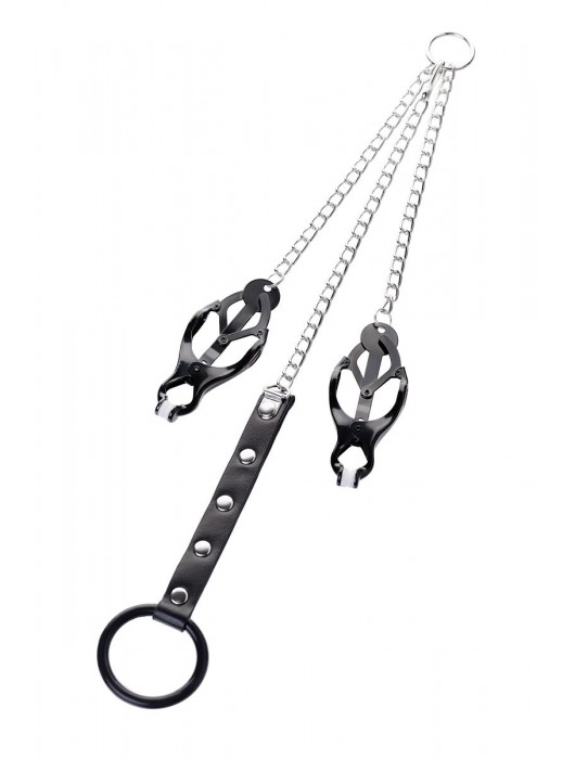 Черно-серебристые зажимы для сосков с кольцом для пениса TOYFA Metal - ToyFa - купить с доставкой во Владикавказе