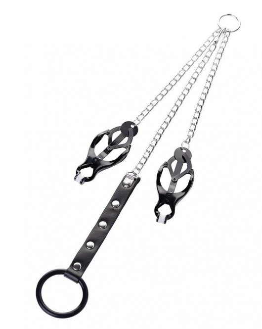 Черно-серебристые зажимы для сосков с кольцом для пениса TOYFA Metal - ToyFa - купить с доставкой во Владикавказе